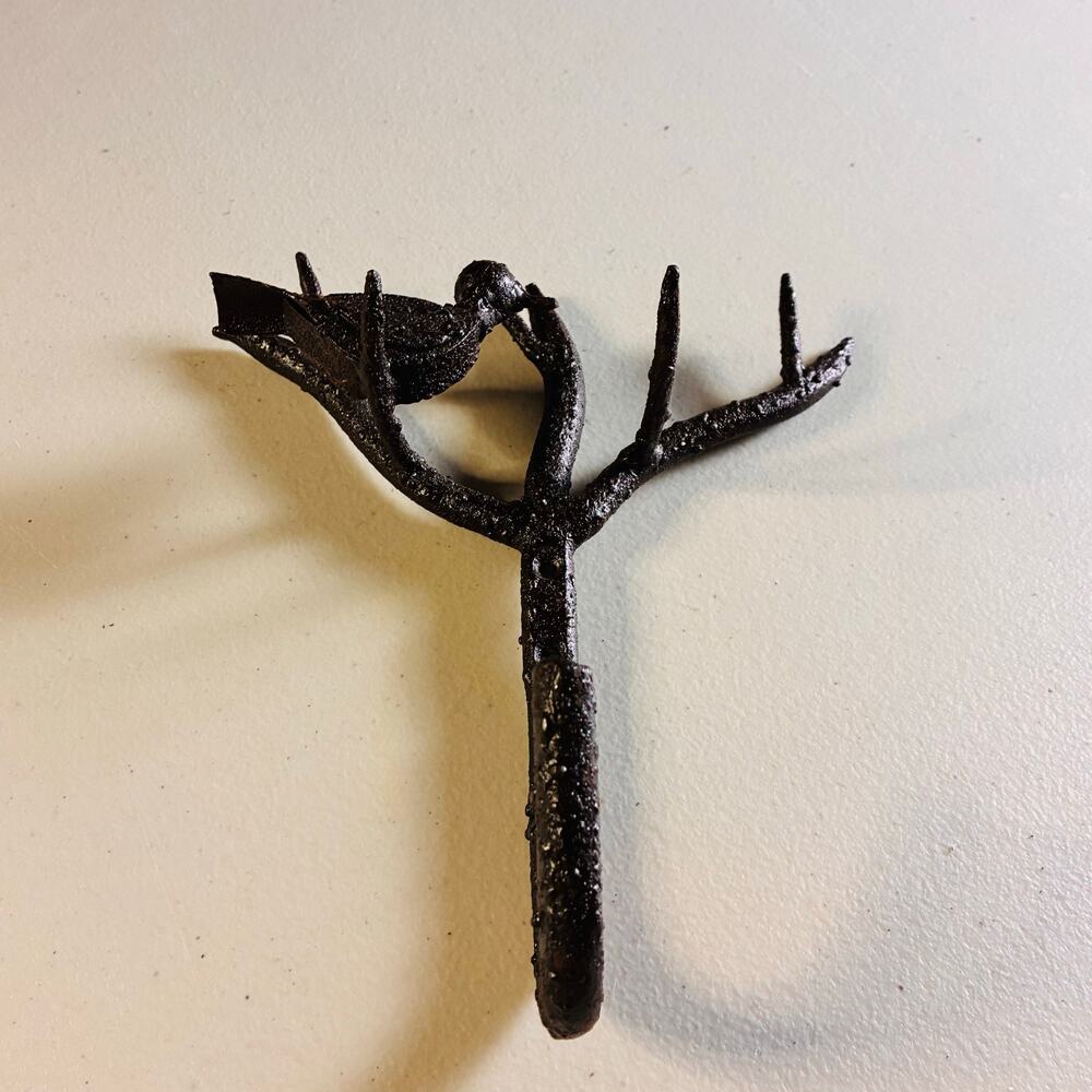 Cast Iron Bird on Tree Branch Wall Hook Rustic Brown Coat Towel Hanger 10"